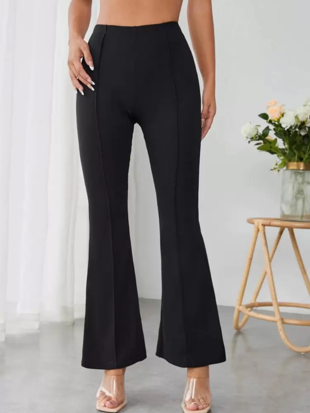 PETITE High-Waist Black Flare Pants - Sleek Everyday Style